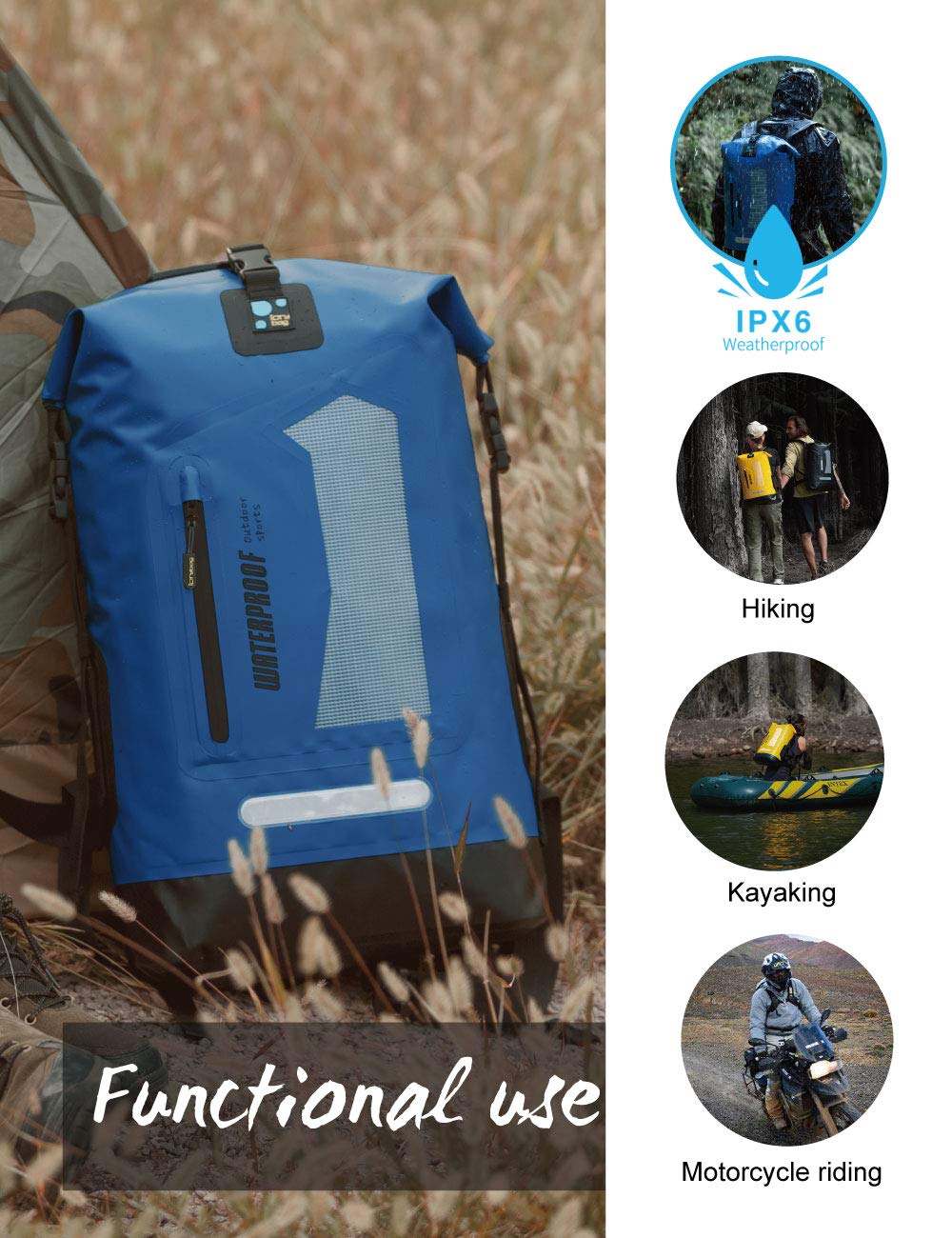 IDRYBAG Waterproof Backpack Dry Bag 20L/30L/40L, Floating Dry Backpack Waterproof for Men, Dry Sack Waterproof Bag for Backpacking Kayak