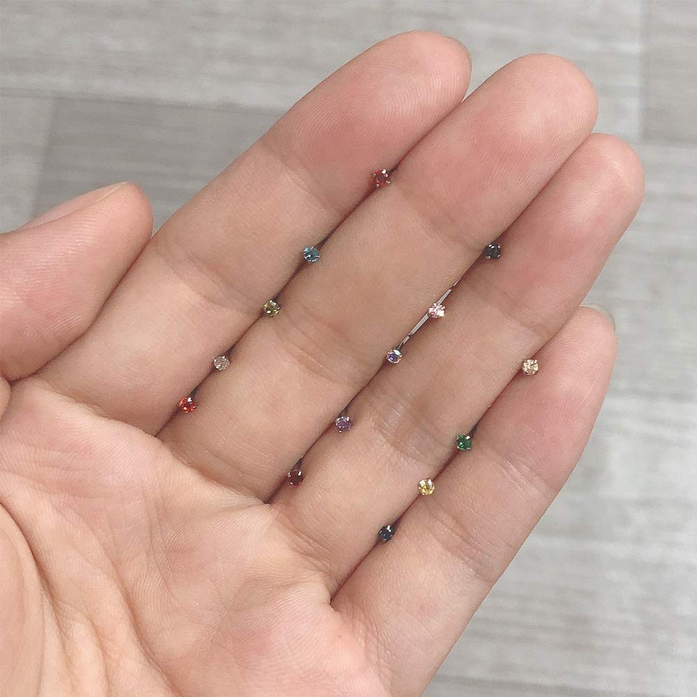 ZS 8-14PCS 20g Tiny Nose Stud Ring Piercing Surgical Steel Nose Bone/L Shaped/Nose Screws Rings Set (14pcs L Shaped Style(Mixed Color))