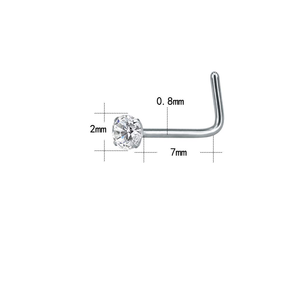 ZS 8-14PCS 20g Tiny Nose Stud Ring Piercing Surgical Steel Nose Bone/L Shaped/Nose Screws Rings Set (14pcs L Shaped Style(Mixed Color))