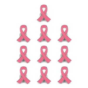 pack of 10, official breast cancer awareness pink lapel pin, breast cancer gifts for women by crystal lemon