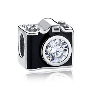 Authentic 925 Sterling Silver Camera Memory Charm Beads I Love to Travel Charms for Bracelet & Necklace (B)