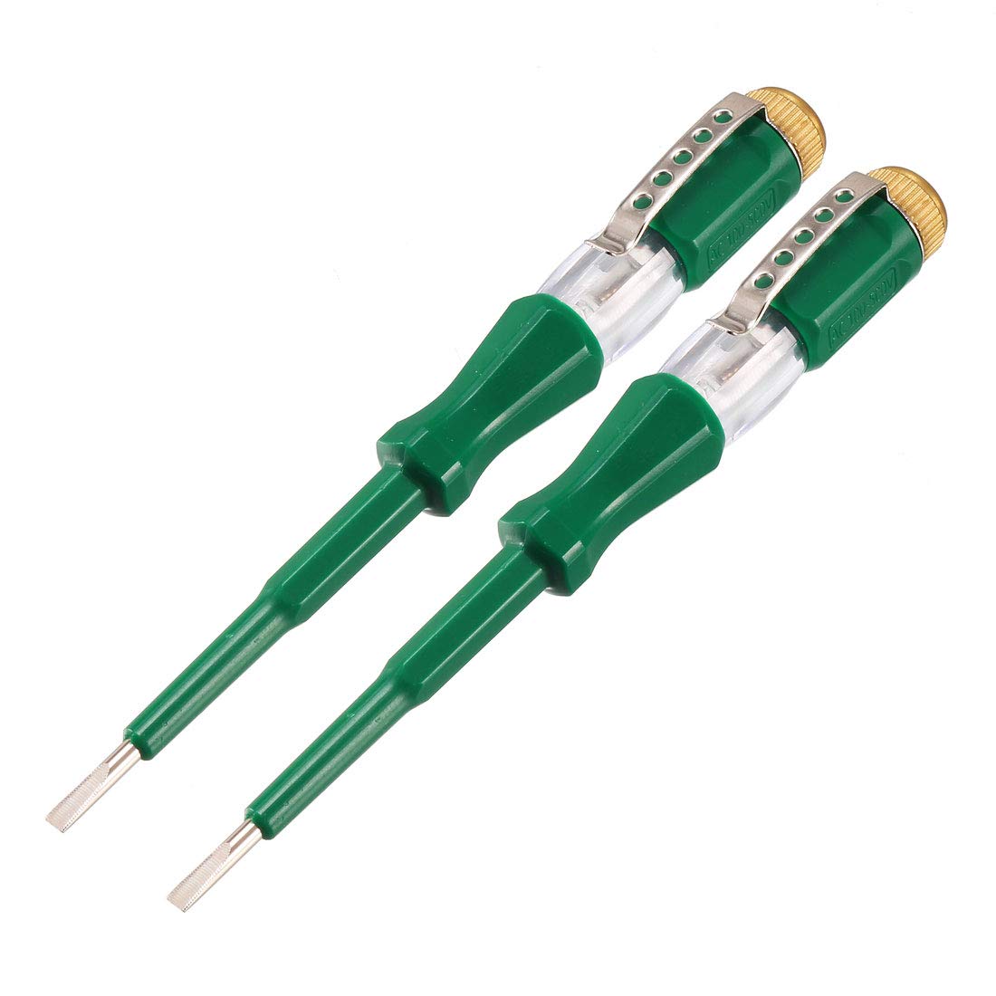 uxcell Voltage Tester AC 100-500V with 3mm Slotted Screwdriver with Clip for Circuit Test, Green, Pack of 2