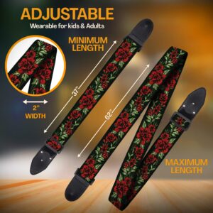 Art Tribute Guitar Strap Woven Adjustable W/FREE BONUS 2 Picks + Strap Locks + Strap Button. Rose Flowers Guitar Strap for Bass, Electric & Acoustic Guitar. Best Gift for Men & Women Guitar Players