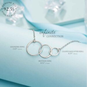 AnalysisyLove 3 Generations Necklace - Sterling Silver Interlocking Infinity 3 Circles Necklace for Grandma Mom Granddaughter, Birthday Jewelry Mothers Day Gift