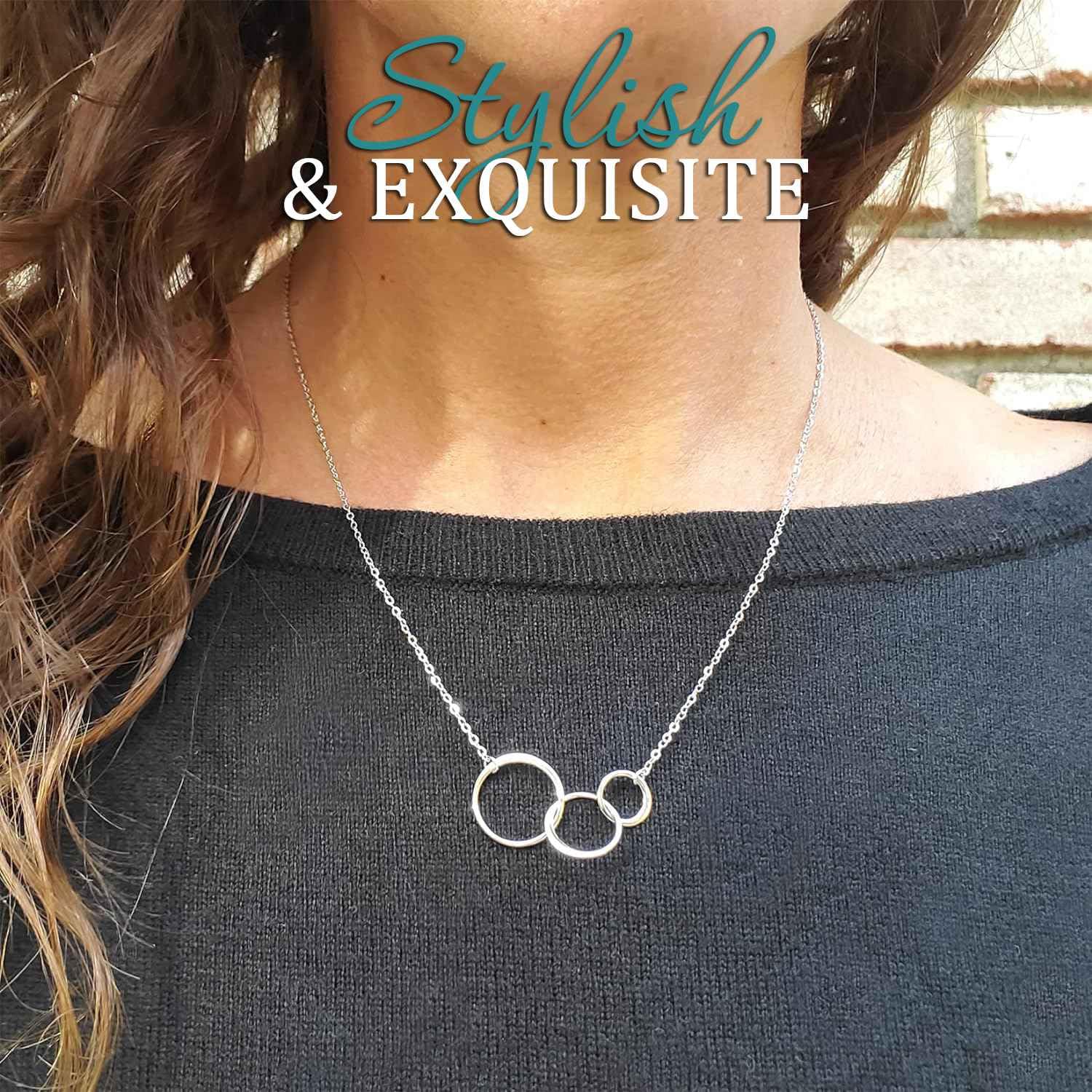 AnalysisyLove 3 Generations Necklace - Sterling Silver Interlocking Infinity 3 Circles Necklace for Grandma Mom Granddaughter, Birthday Jewelry Mothers Day Gift