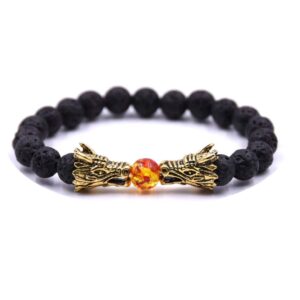 Chandria's Treasures Black Natural Lava Stone Dragon Head Energy Beads Bracelet