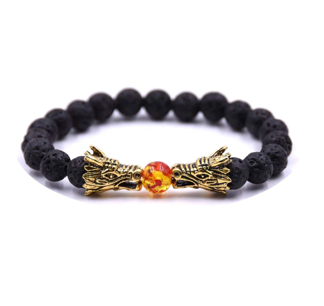 Chandria's Treasures Black Natural Lava Stone Dragon Head Energy Beads Bracelet