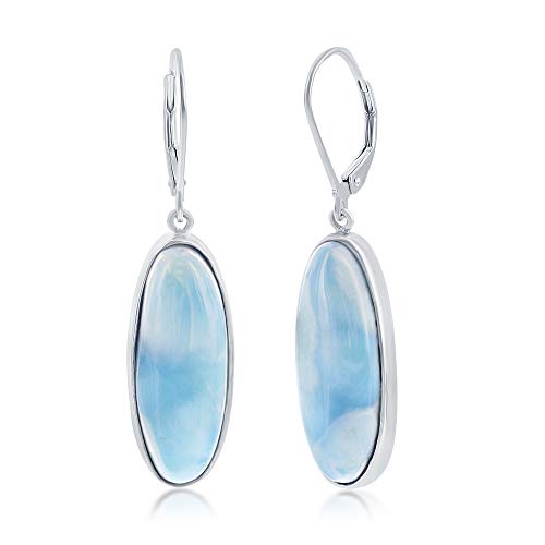 Beaux Bijoux Sterling Silver Larimar Dangle Earrings - Unique Natural Larimar Jewelry for Women - Earrings for Women - Beautiful Blue Natural Larimar Stones – Unique Hypoallergenic Larimar Earrings