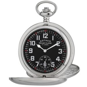 gotham men's silver-tone railroad dial double hunter 17 jewel mechanical pocket watch # gwc18806sb