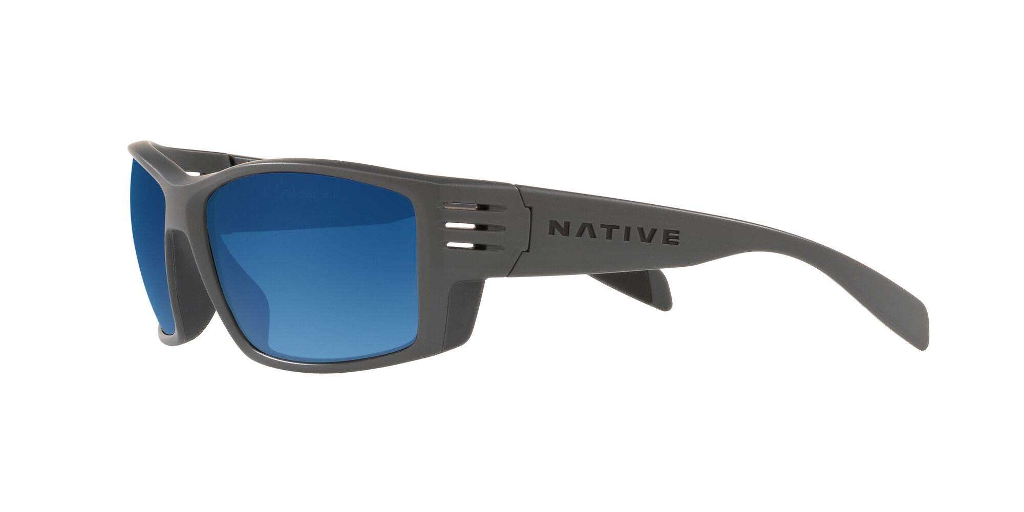 Native Eyewear Raghorn Polarized Rectangular Sunglasses, Granite/Blue Reflex, 61 mm