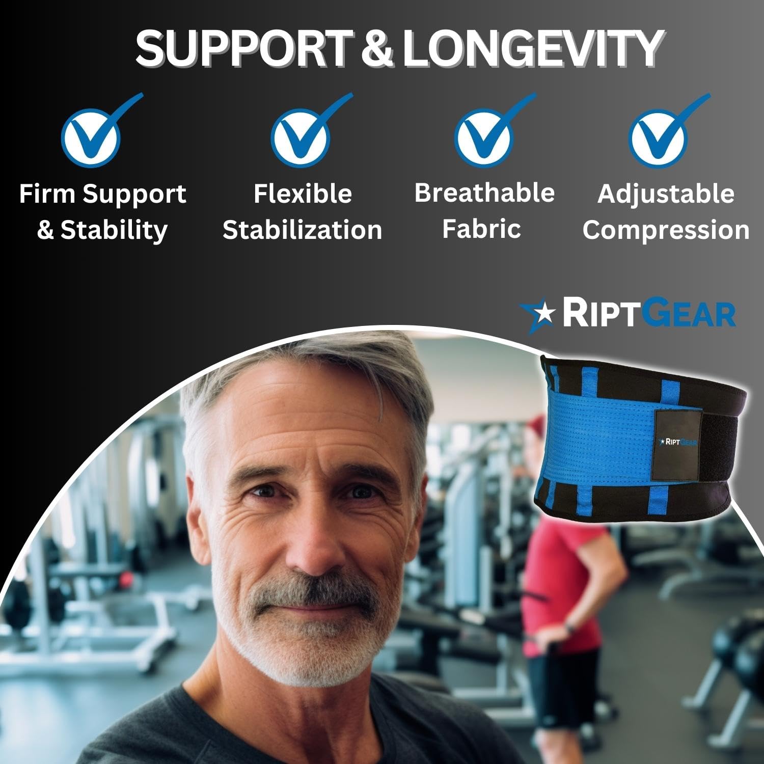 RiptGear Back Brace for Lower Back Pain Relief - Breathable Back Brace for Men and Women - Ideal for Lifting, Work, Sciatica, Herniated Disc, and Lumbar Support - Blue, Large (Waist: 32"-35")