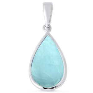 Oxford Diamond Co Tear Drop Natural Larimar .925 Sterling Silver Pendant