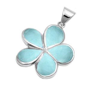 oxford diamond co natural larimar plumeria .925 sterling silver pendant