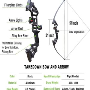 Archery Bows for Adults, Takedown Aluminum Alloy Riser Bow and Arrow Set for Adults Beginners, 30 40 Lbs Right Hand Archery Set with 12 Arrows Recurve Kit