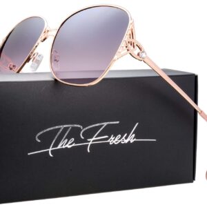 The Fresh Classic Crystal Elegant Women Beauty Design Sunglasses Gift Box (L153-Gold, Grey/Pink)