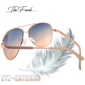 The Fresh Classic Crystal Elegant Women Beauty Design Sunglasses Gift Box (L164-Rose Gold, Blue/Coral)