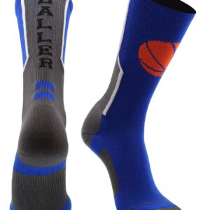 MadSportsStuff Baller Basketball Logo Crew Socks (Royal/White, Small)