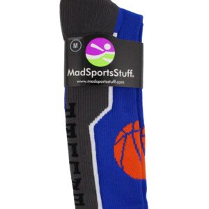 MadSportsStuff Baller Basketball Logo Crew Socks (Royal/White, Small)