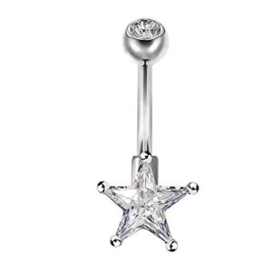 cocharm 14g dainty belly button rings clear star cz belly navel rings 316l stainless steel belly piercing jewelry