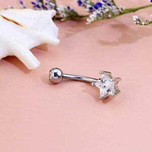 COCHARM 14G Dainty Belly Button Rings Clear Star CZ Belly Navel Rings 316L Stainless Steel Belly Piercing Jewelry