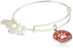 alex and ani women's my cat is my valentine charm bangle bracelet, shiny silver, expandable