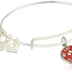 Alex and Ani Women's My Cat Is My Valentine Charm Bangle Bracelet, Shiny Silver, Expandable