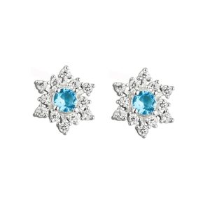 SLUYNZ 925 Sterling Silver Sparkling Blue Crystal Snowflake Studs Earrings for Women Pretty Snowflake Earrings Studs (A-Silver)