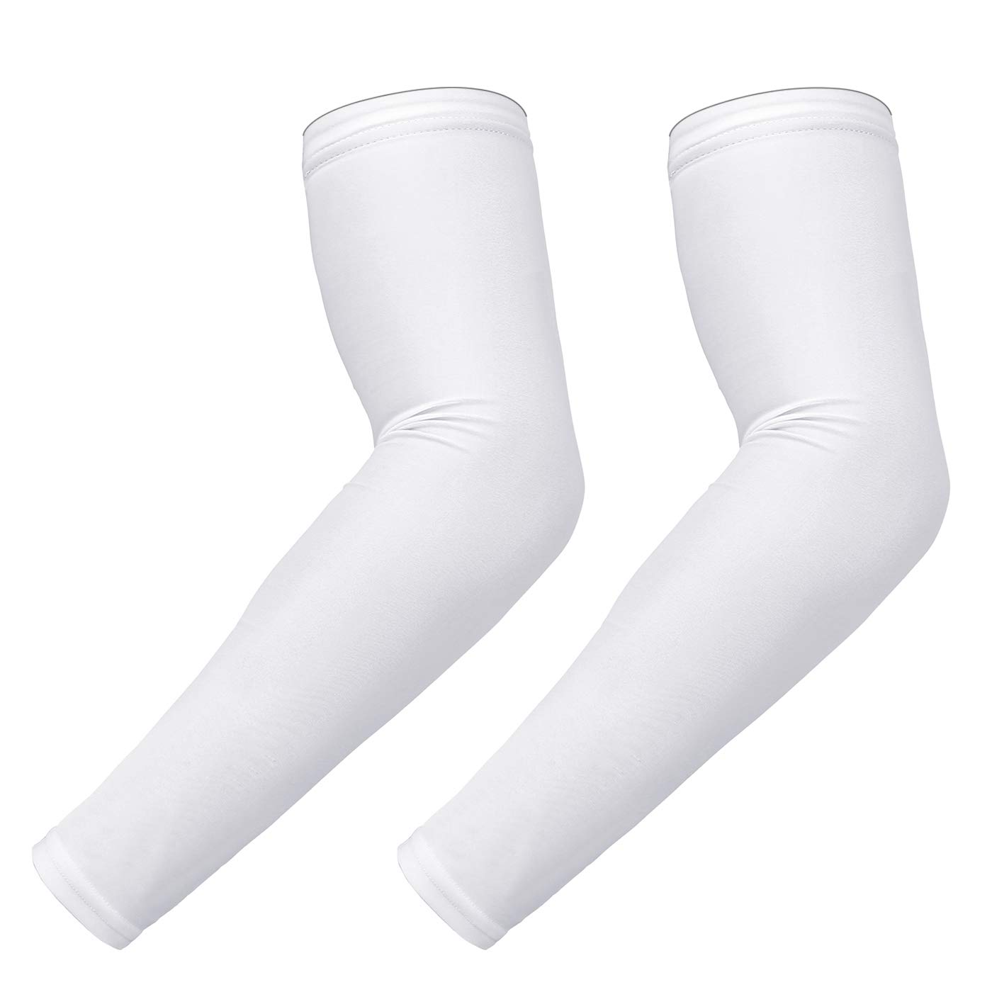 HDE Arm Sleeves for Men Women, Compression Sleeve Arm UV Protection Basketball Baseball Football White - M