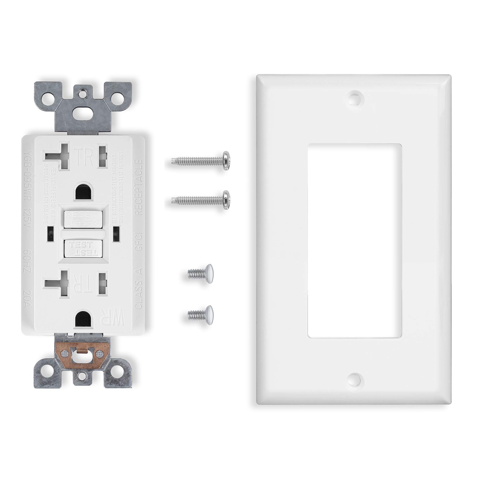 GFCI Duplex Outlet Receptacle, Tamper Resistant & Weather Resistant 20-Amp/125-Volt, Self-Test Function with LED Indicator, UL Listed, cUL Listed, Wall Plate and Screws Included, 10 Pack