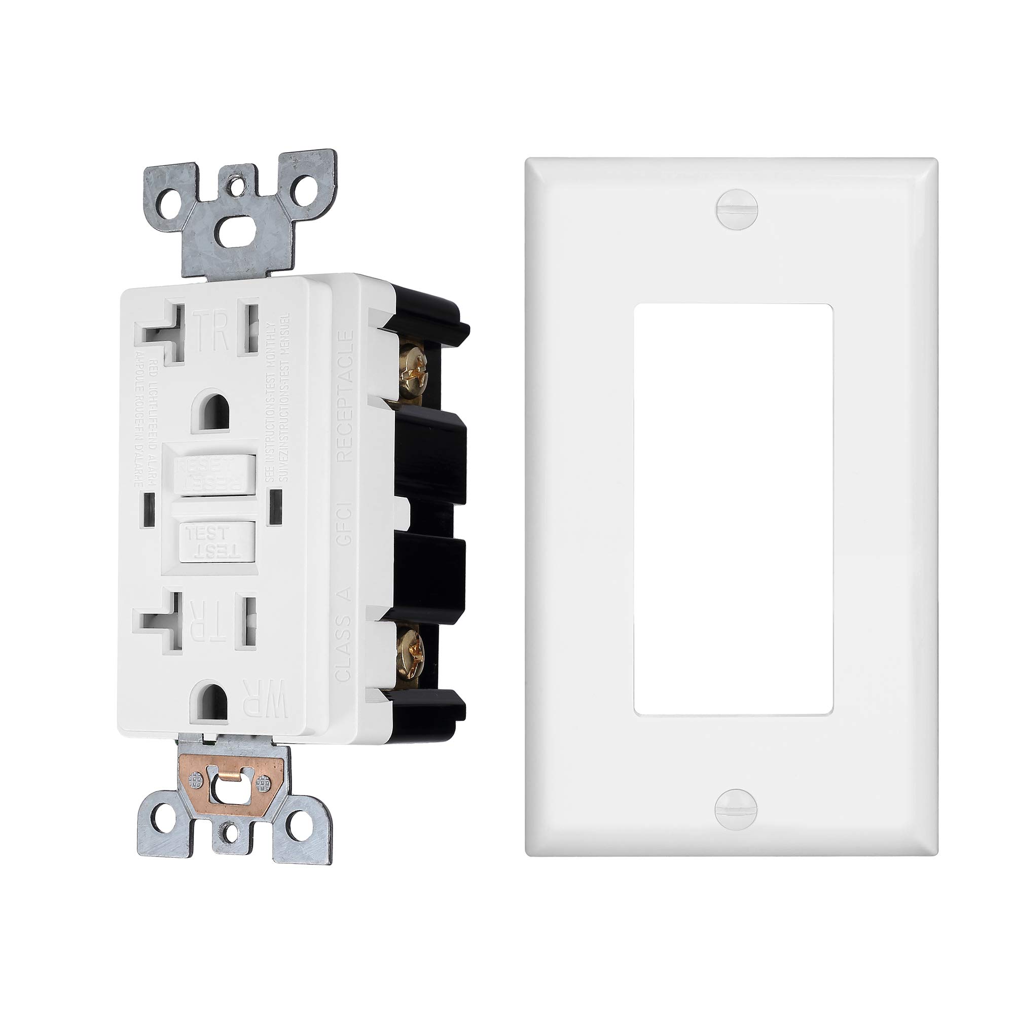 GFCI Duplex Outlet Receptacle, Tamper Resistant & Weather Resistant 20-Amp/125-Volt, Self-Test Function with LED Indicator, UL Listed, cUL Listed, Wall Plate and Screws Included, 10 Pack