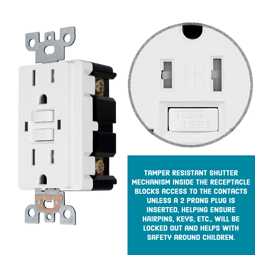 GFCI Duplex Outlet Receptacle, Tamper Resistant & Weather Resistant 20-Amp/125-Volt, Self-Test Function with LED Indicator, UL Listed, cUL Listed, Wall Plate and Screws Included, 10 Pack