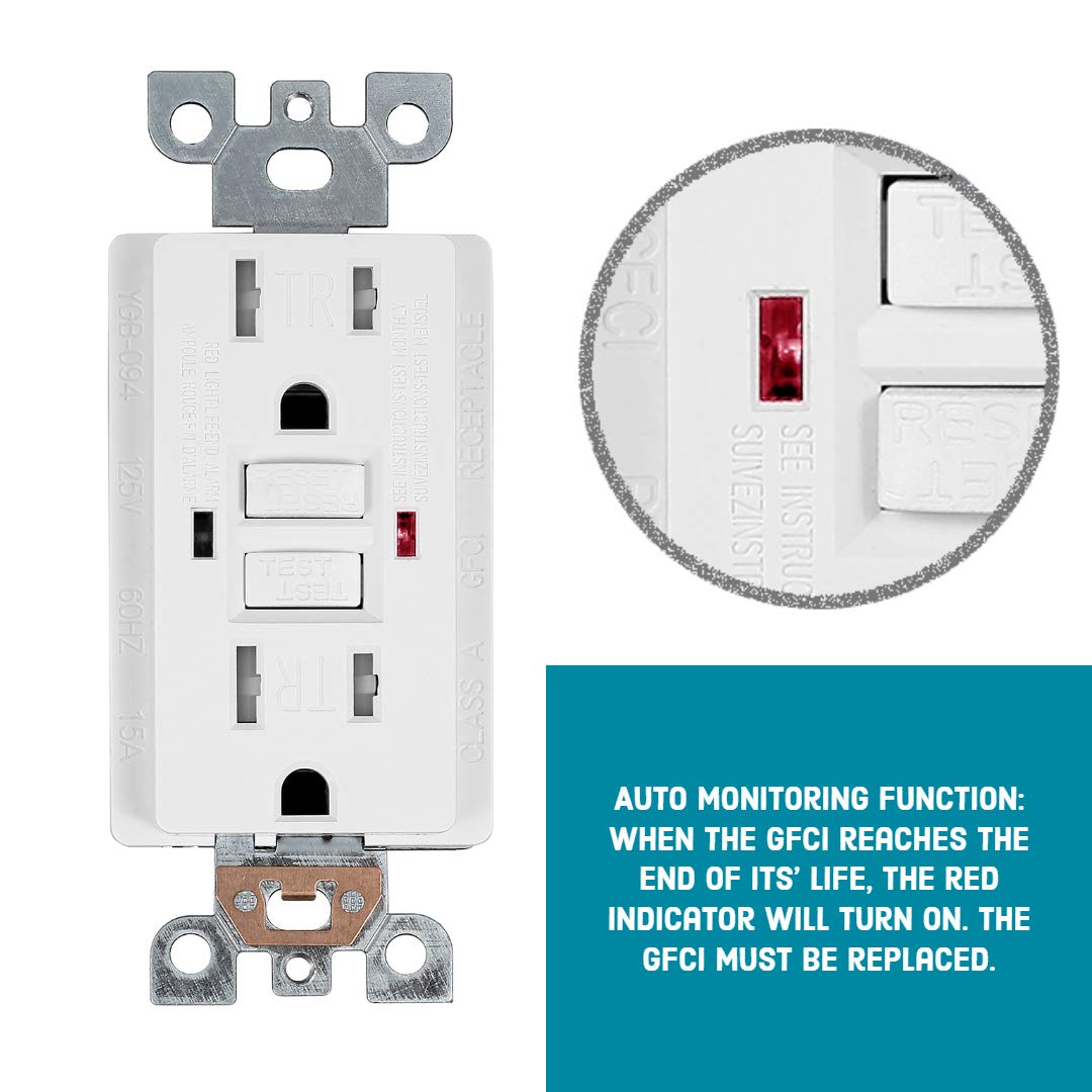 GFCI Duplex Outlet Receptacle, Tamper Resistant & Weather Resistant 20-Amp/125-Volt, Self-Test Function with LED Indicator, UL Listed, cUL Listed, Wall Plate and Screws Included, 10 Pack