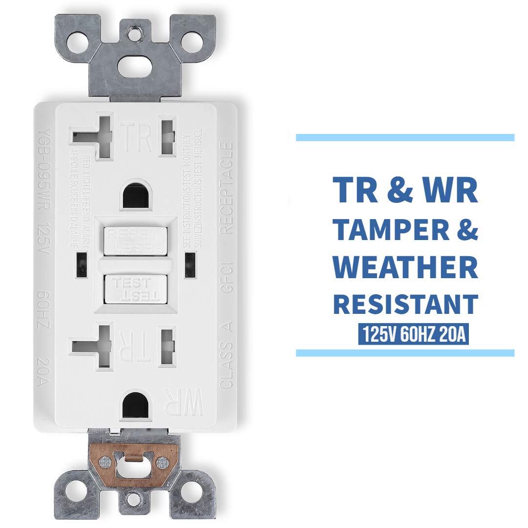 GFCI Duplex Outlet Receptacle, Tamper Resistant & Weather Resistant 20-Amp/125-Volt, Self-Test Function with LED Indicator, UL Listed, cUL Listed, Wall Plate and Screws Included, 10 Pack