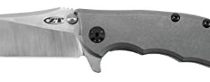 Zero Tolerance Hinderer Pocketknife; 3.5-Inch CPM 20CV Steel Blade, KVT Ball-Bearing Opening System, Flipper, Reversible Deep Carry Clip, Titanium Handle, Made in USA (0562TI), Grey