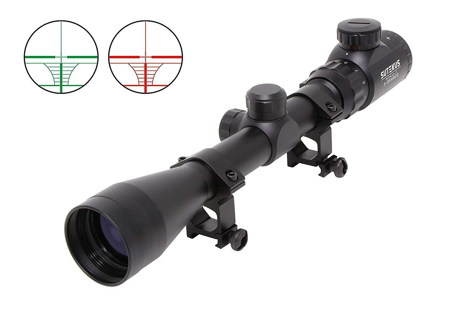 Sutekus Tactical Scope 3-9x40 Rangefinder Red & Green Illuminated Optics Reticle Crosshair Scope with 0.79"(20mm) Free Mounts