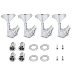 Metallor Guitar Sealed Tuners Tuning Pegs Machine Heads 4 In Line for Right Hand 4 String Bass Guitar Chrome.