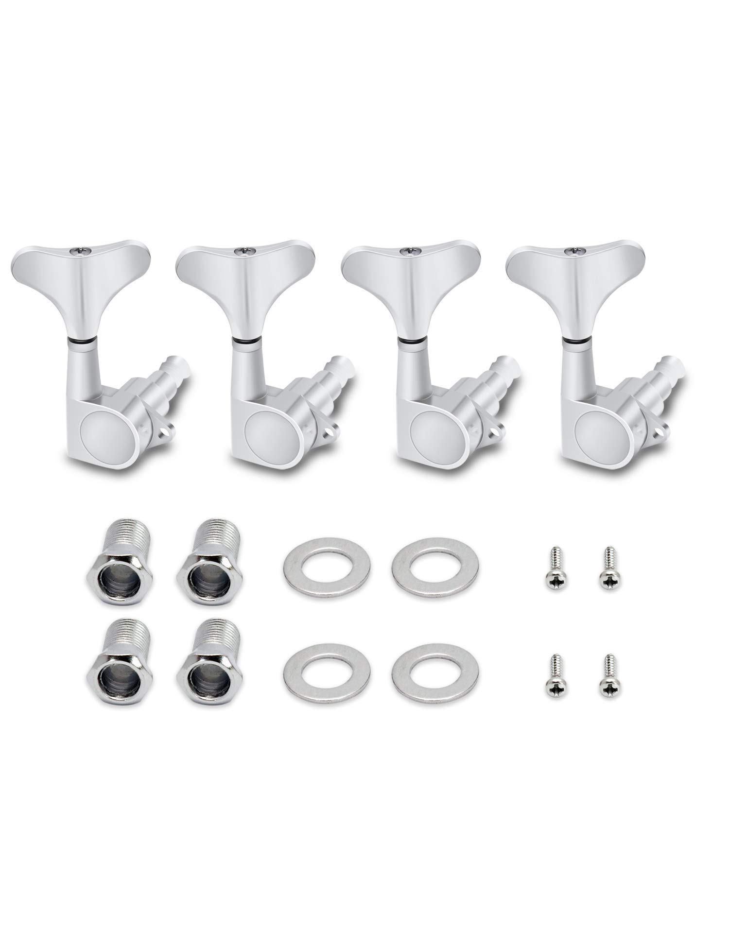 Metallor Guitar Sealed Tuners Tuning Pegs Machine Heads 4 In Line for Right Hand 4 String Bass Guitar Chrome.