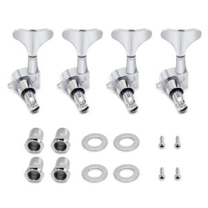 Metallor Guitar Sealed Tuners Tuning Pegs Machine Heads 4 In Line for Right Hand 4 String Bass Guitar Chrome.