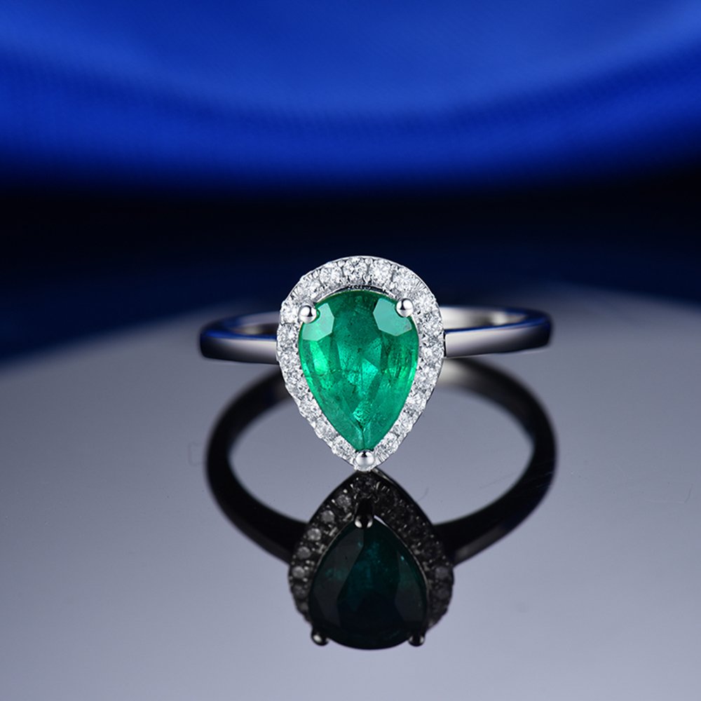 Lanmi 14K White Gold Natural Green Emerald Rings Brilliant Diamond Engagement Wedding for Women Promotion