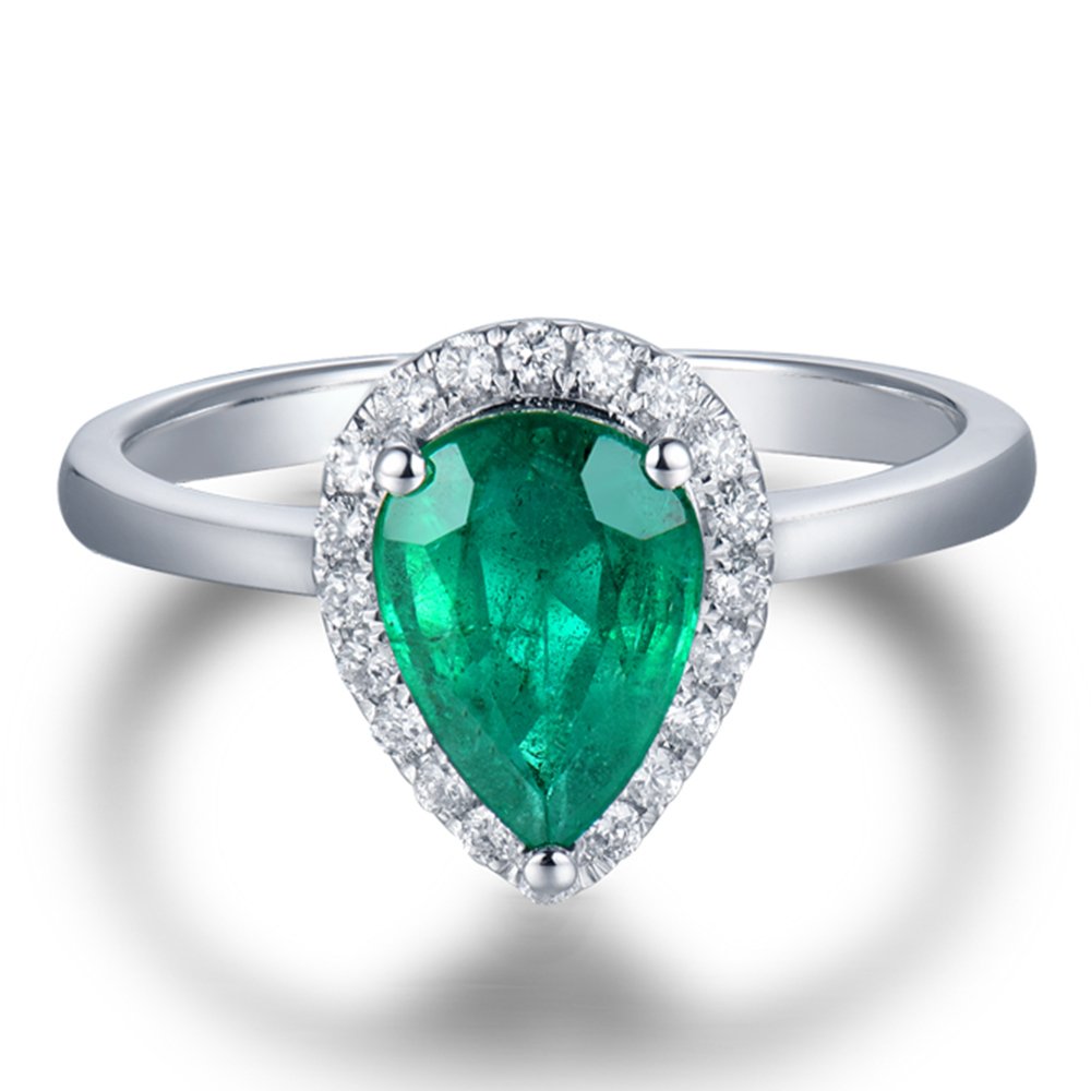 Lanmi 14K White Gold Natural Green Emerald Rings Brilliant Diamond Engagement Wedding for Women Promotion