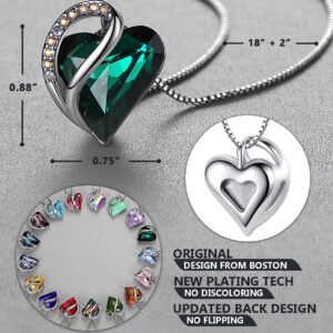 Leafael Necklaces for Women, Infinity Love Heart Pendant with Emerald Green Birthstone Crystal for May, Jewelry Gifts for Wife, Silver Plated 18 + 2 inch Chain, Graduation Birthday Gift for Wife Mom