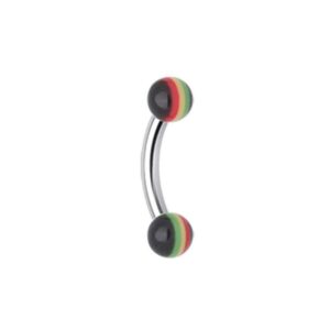 jamaican rasta stripe acrylic curved barbell eyebrow ring (16 ga, length:8mm, ball:3mm)