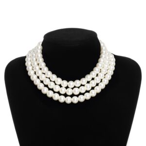 BABEYOND Round Imitation Pearl Necklace Vintage Multi Strands Choker Necklace 20s Flapper Necklace for Party (Style1)