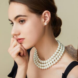 BABEYOND Round Imitation Pearl Necklace Vintage Multi Strands Choker Necklace 20s Flapper Necklace for Party (Style1)