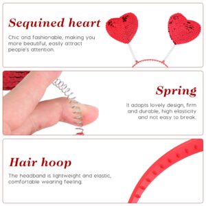 Lurrose Heart Headband Red Sequin Love-shaped Head Boppers Party Hair Accessoires for Holiday Festival