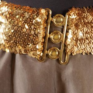 Anna-Kaci Women's Sparkly Glitter Sequin Wide Stretch Elastic Belt Accessory,Gold,One Size