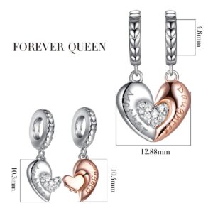 FOREVER QUEEN Mom Mother Daughter Heart Love Charms Dangle Charm Bead Set Fit Pandora Bracelet for European Snake Chain 925 Sterling Silver Pendant for Necklace