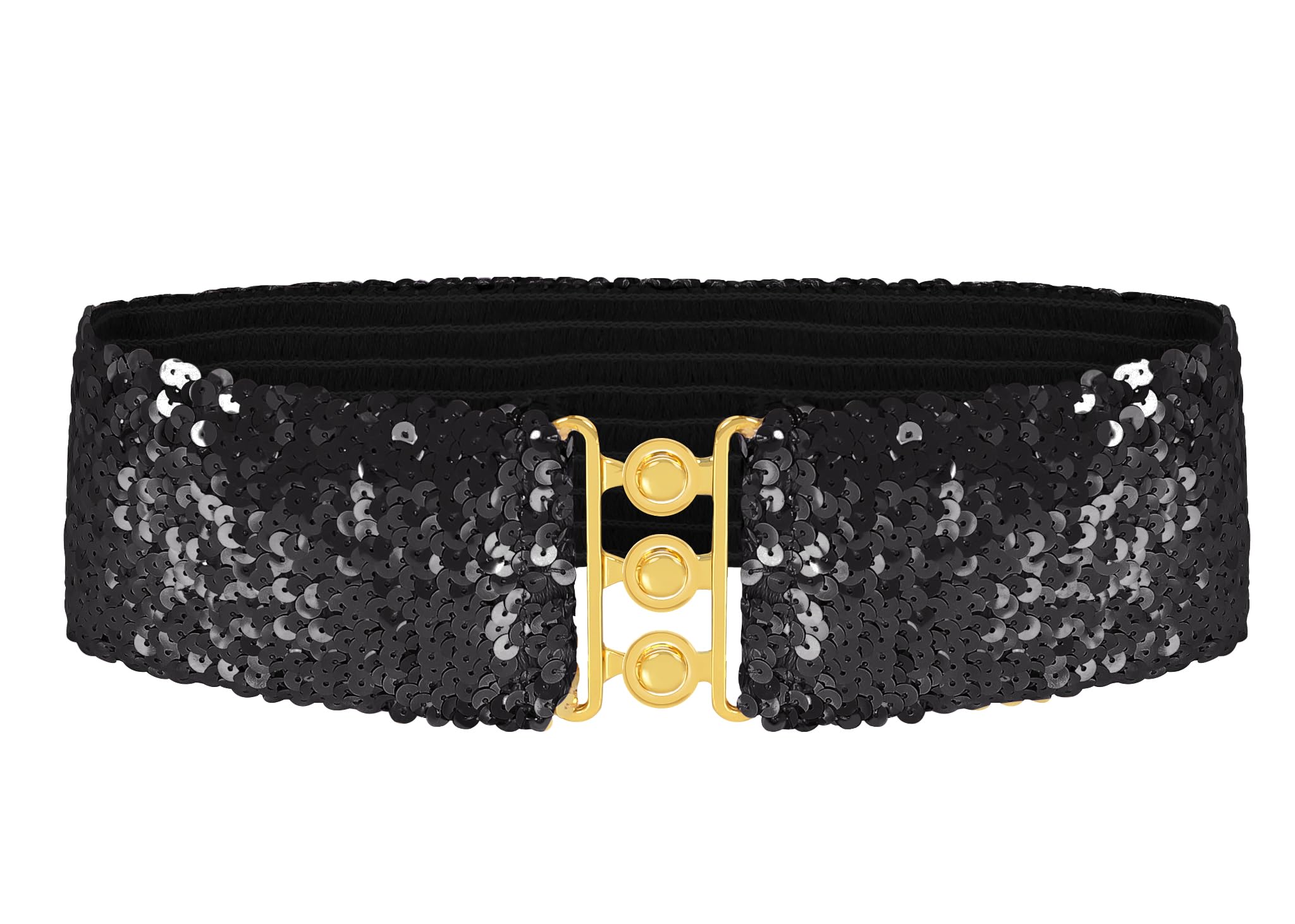 Anna-Kaci Women's Sparkly Glitter Sequin Wide Stretch Elastic Belt Accessory,Black,One Size