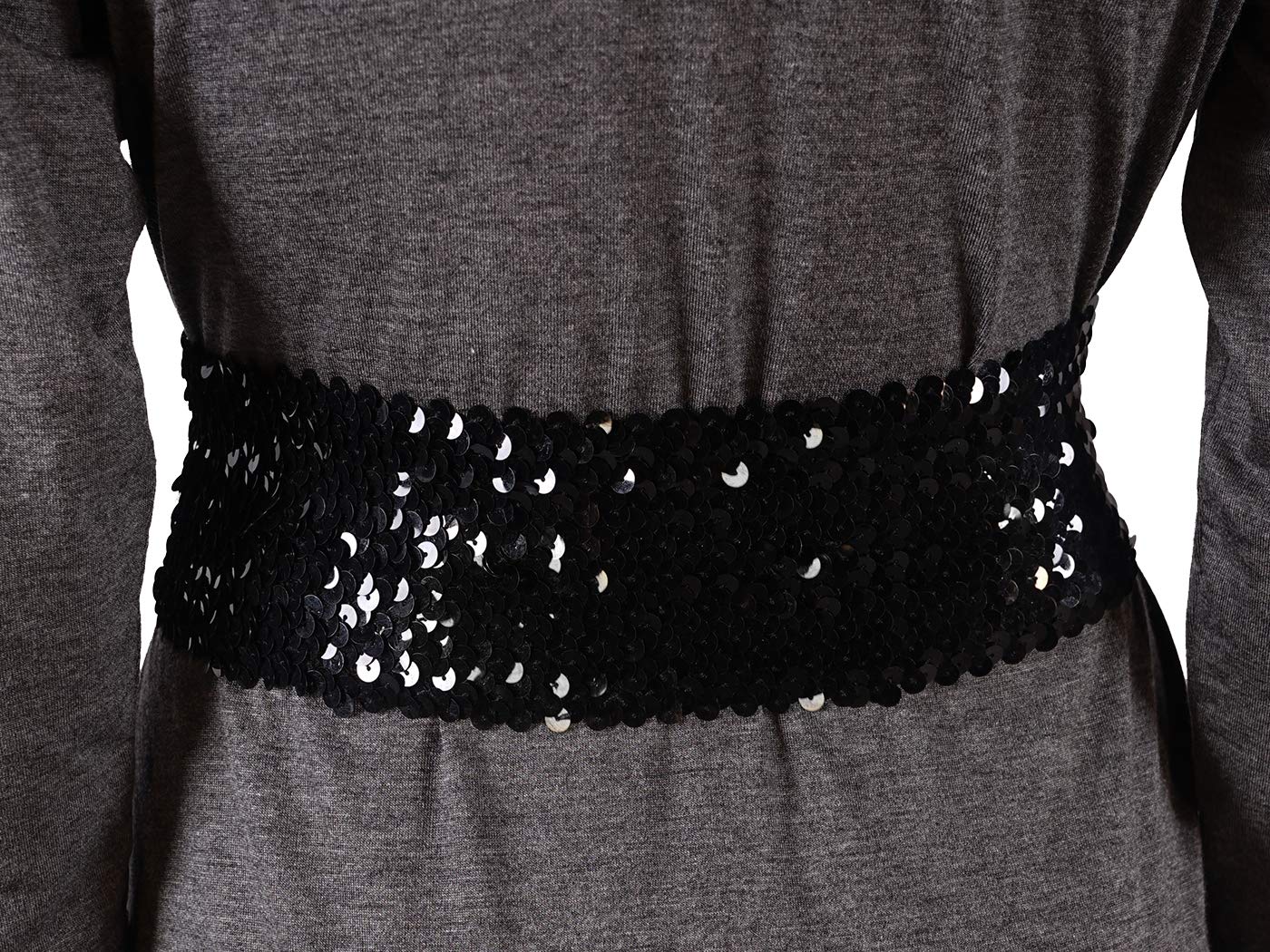 Anna-Kaci Women's Sparkly Glitter Sequin Wide Stretch Elastic Belt Accessory,Black,One Size