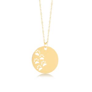 gelin 14k solid gold paw print necklace for women | 14k real gold pet necklace | cat and dog paw necklace | women's 14k gold memorial jewelry, 18"